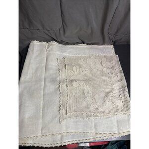 Vintage Antique Linen Runner With Handmade Openwork Needlework HOLE STAINS 57x17